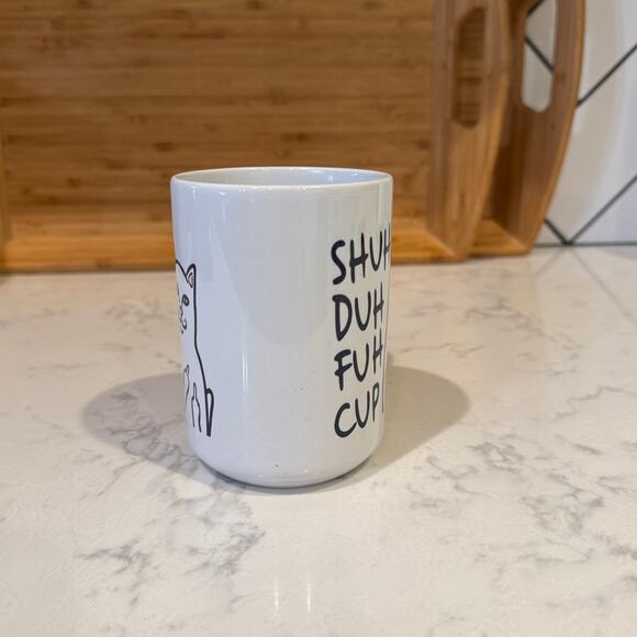 Shuh Duh Fuh Cup cool cat mug, cat giving middle finger white black gift - Picture 3 of 5